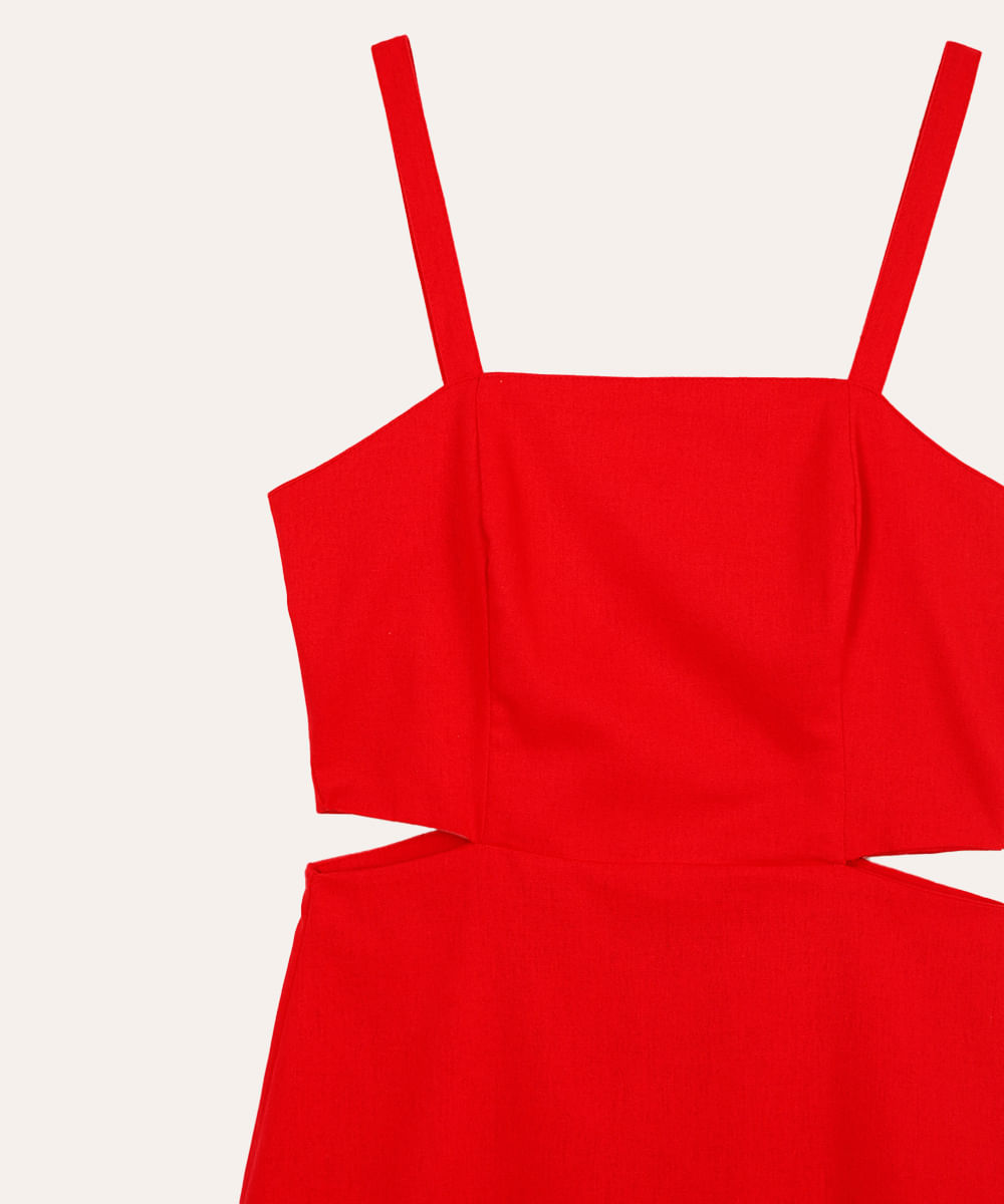 vestido com linho curto recortes juvenil vermelho