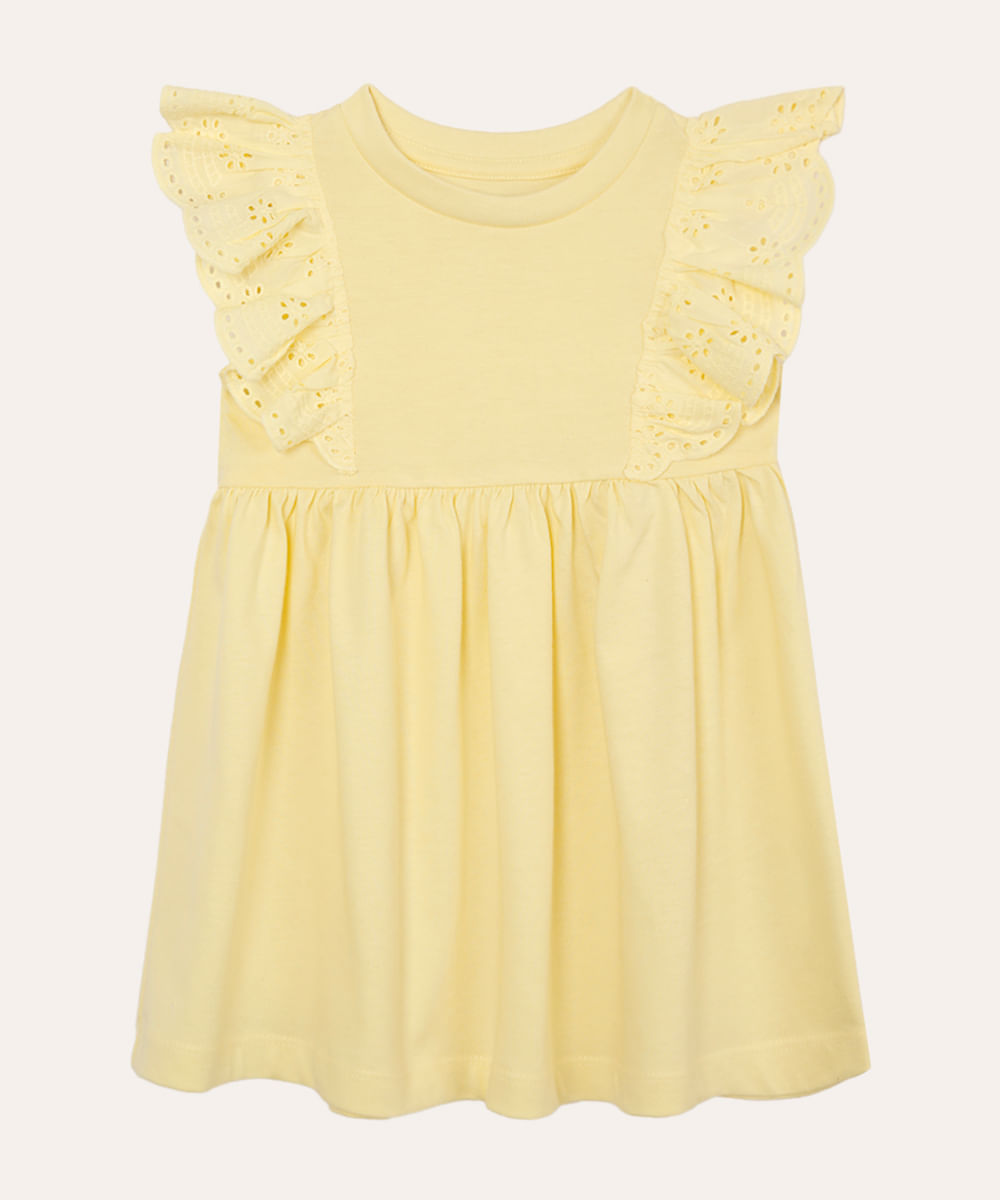 vestido infantil de algodão com babado amarelo