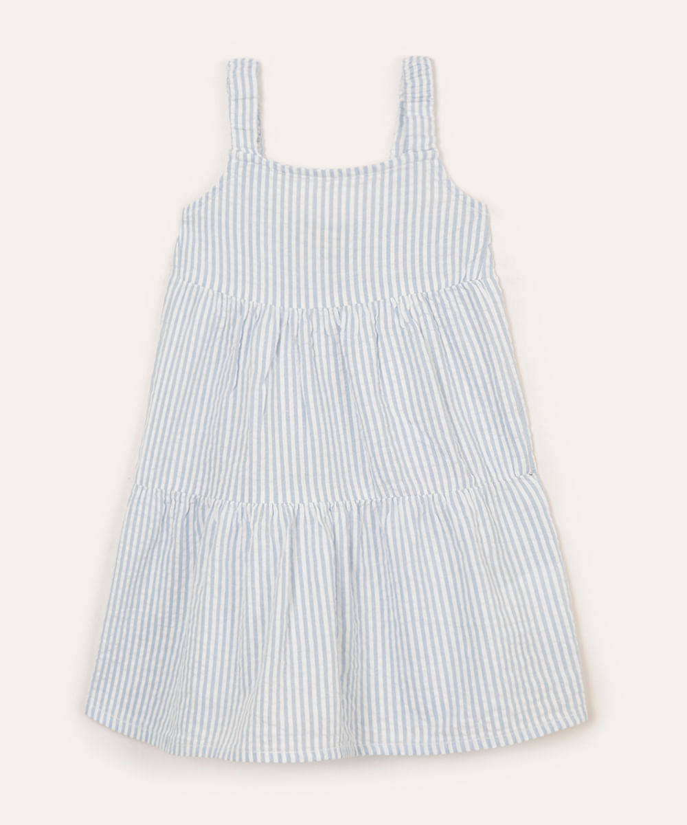 vestido infantil de algodão listrado azul