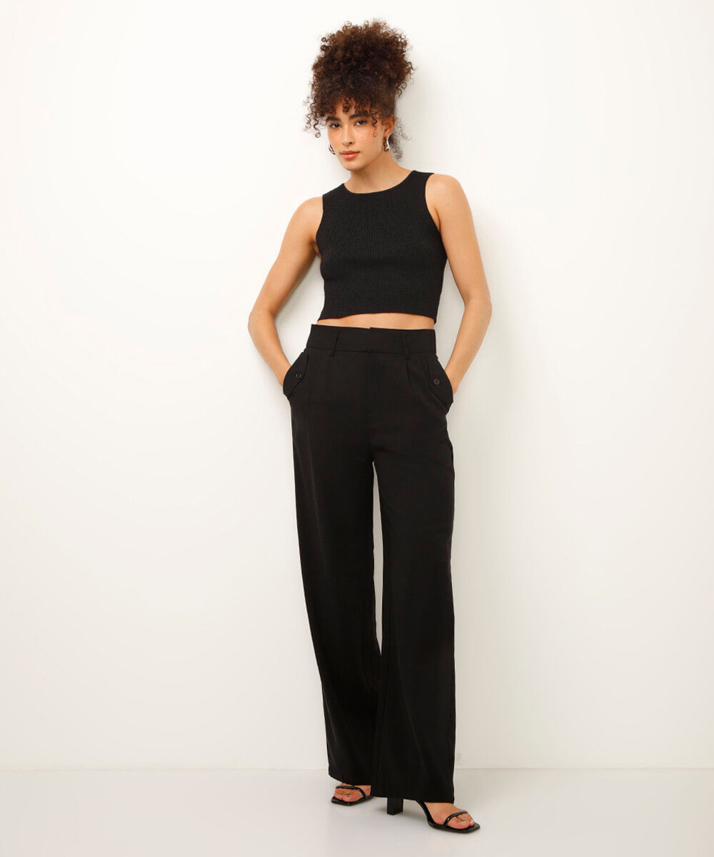 regata de tricot canelada com lurex preta