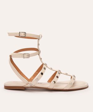 rasteirinha gladiadora vizzano com tachas e brilhos off white
