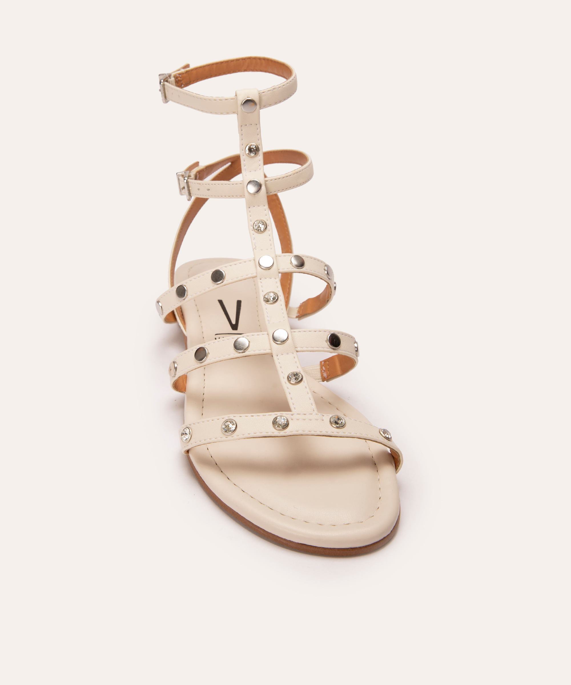 rasteirinha gladiadora vizzano com tachas e brilhos off white