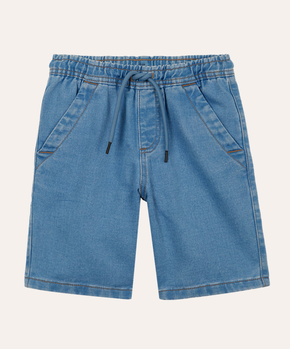 bermuda jeans infantil cós com elástico azul