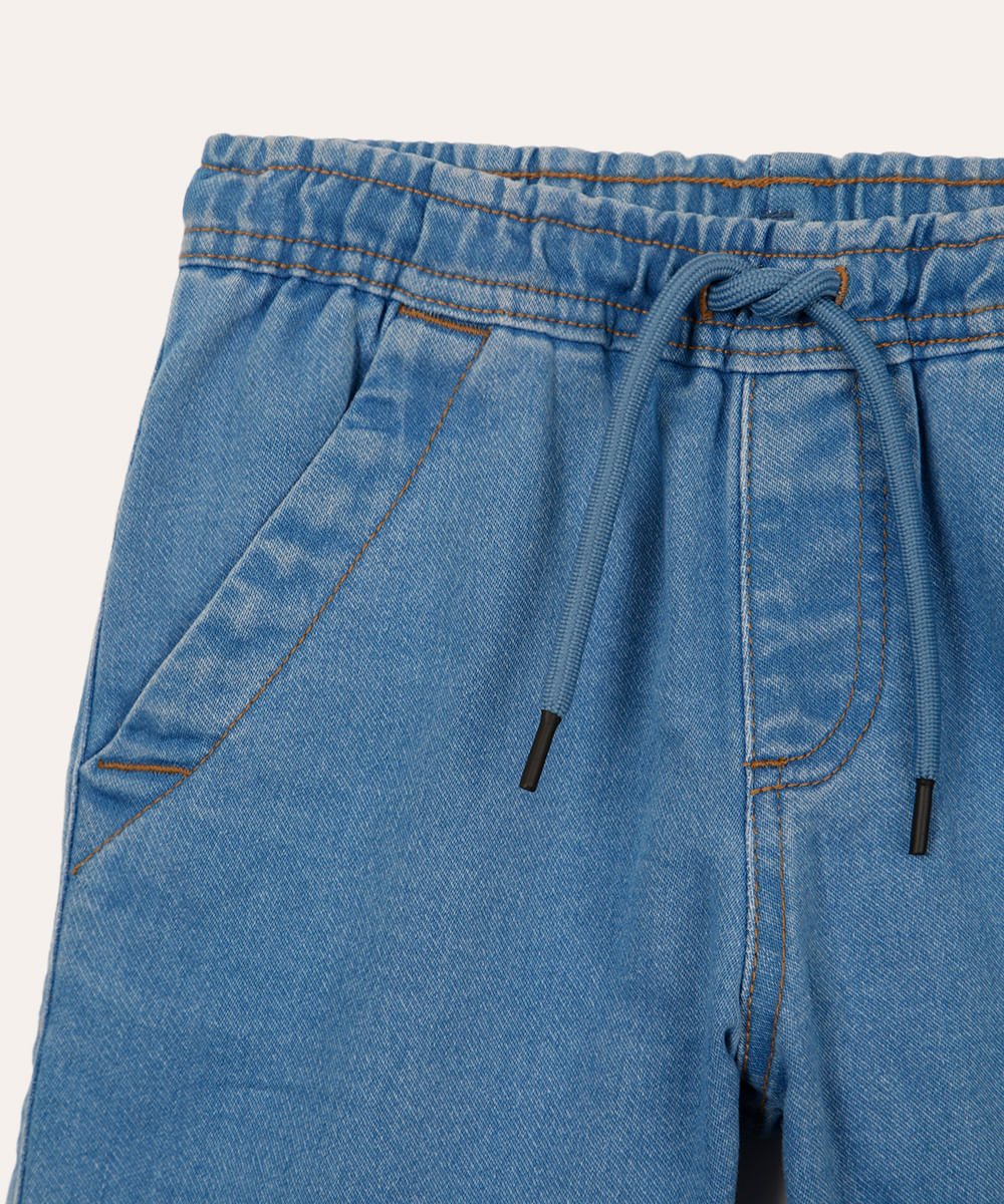 bermuda jeans infantil cós com elástico azul