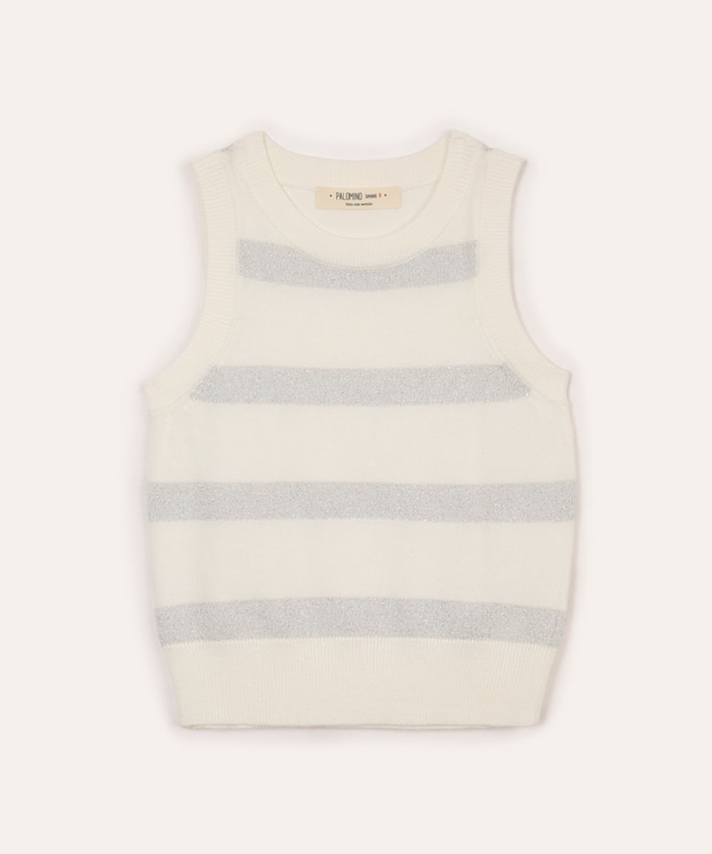 regata de tricot infantil listrada off white