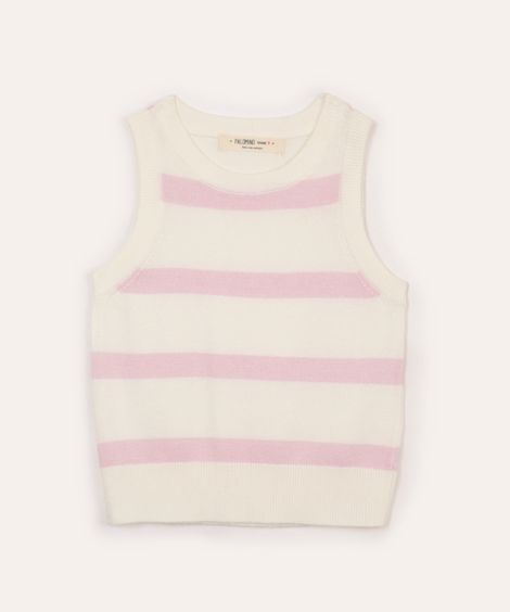 regata de tricot infantil listrada rosa