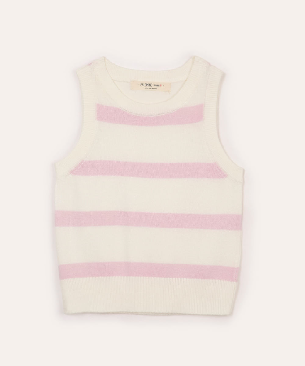 regata de tricot infantil listrada rosa
