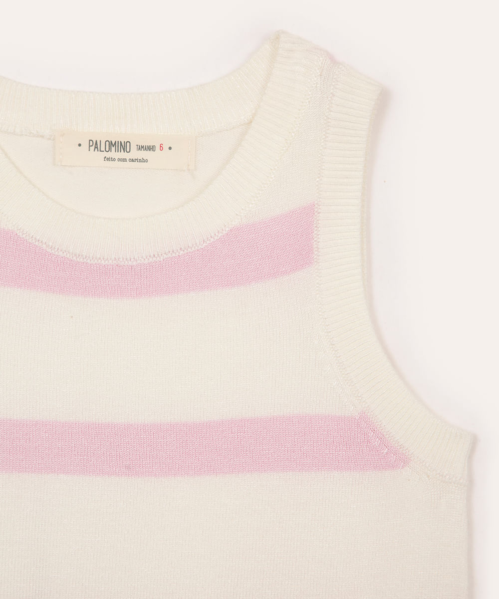 regata de tricot infantil listrada rosa