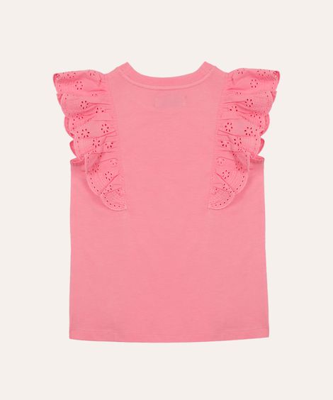 blusa de algodão infantil com babado de laise rosa