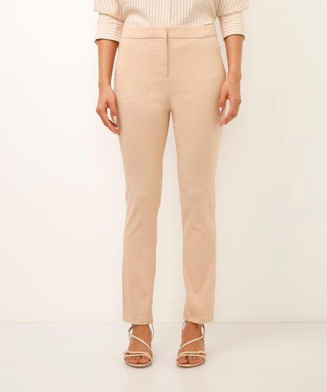 calça skinny cós elástico bege