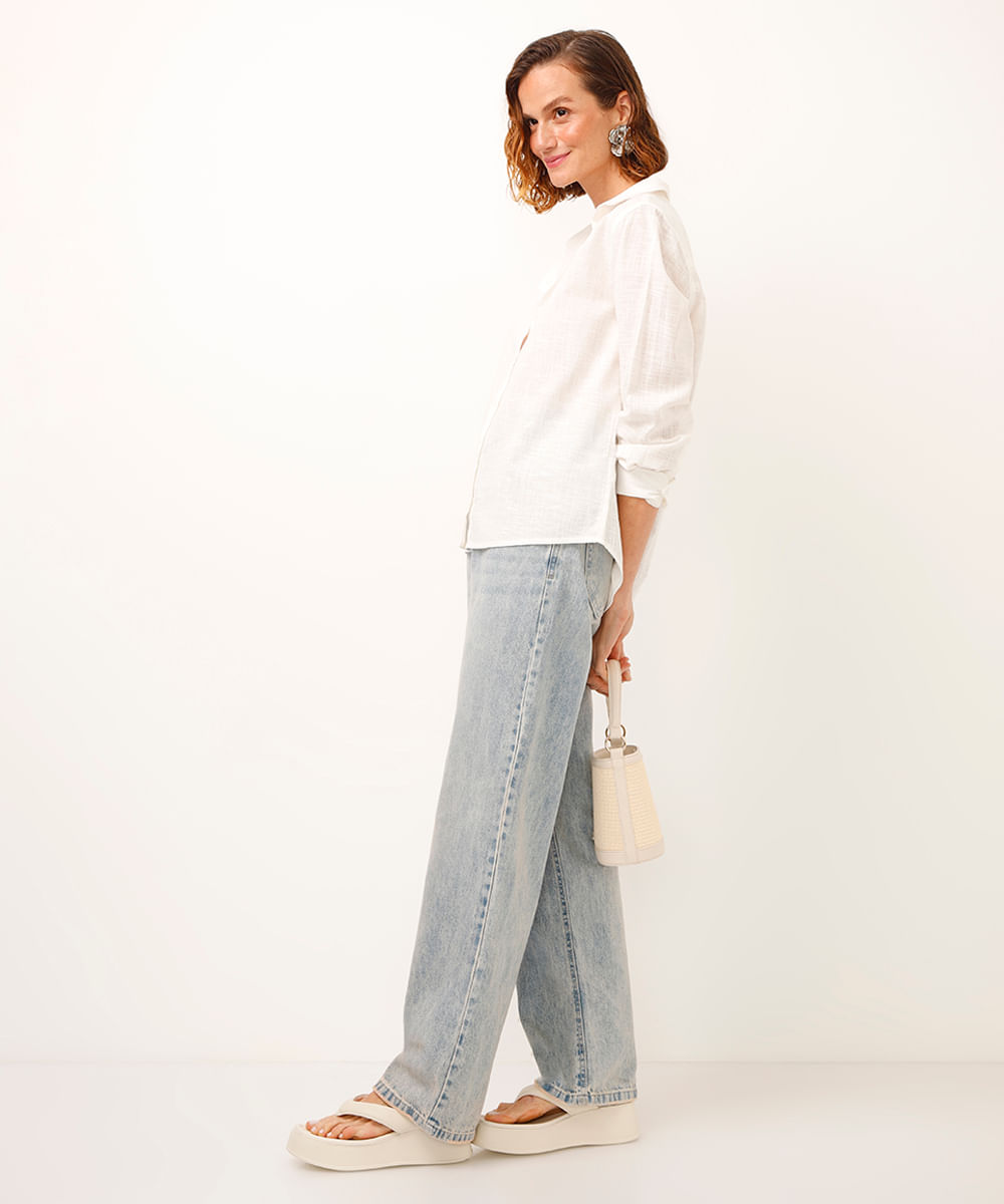 camisa de algodão manga longa off white