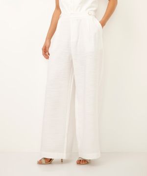 calça wide leg de viscose off white