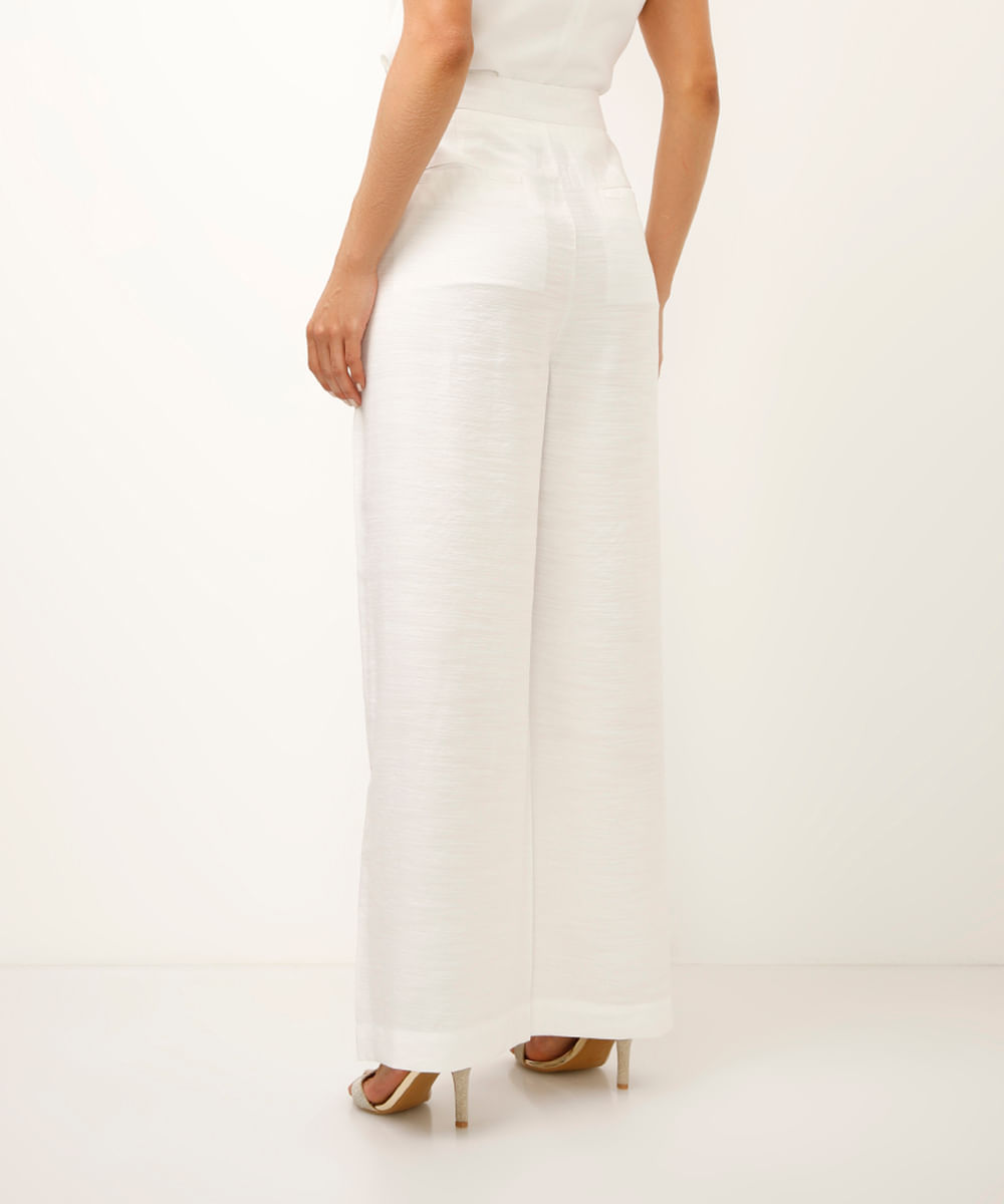 calça wide leg de viscose off white