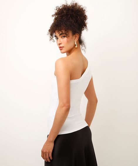 blusa ombro único canelada off white