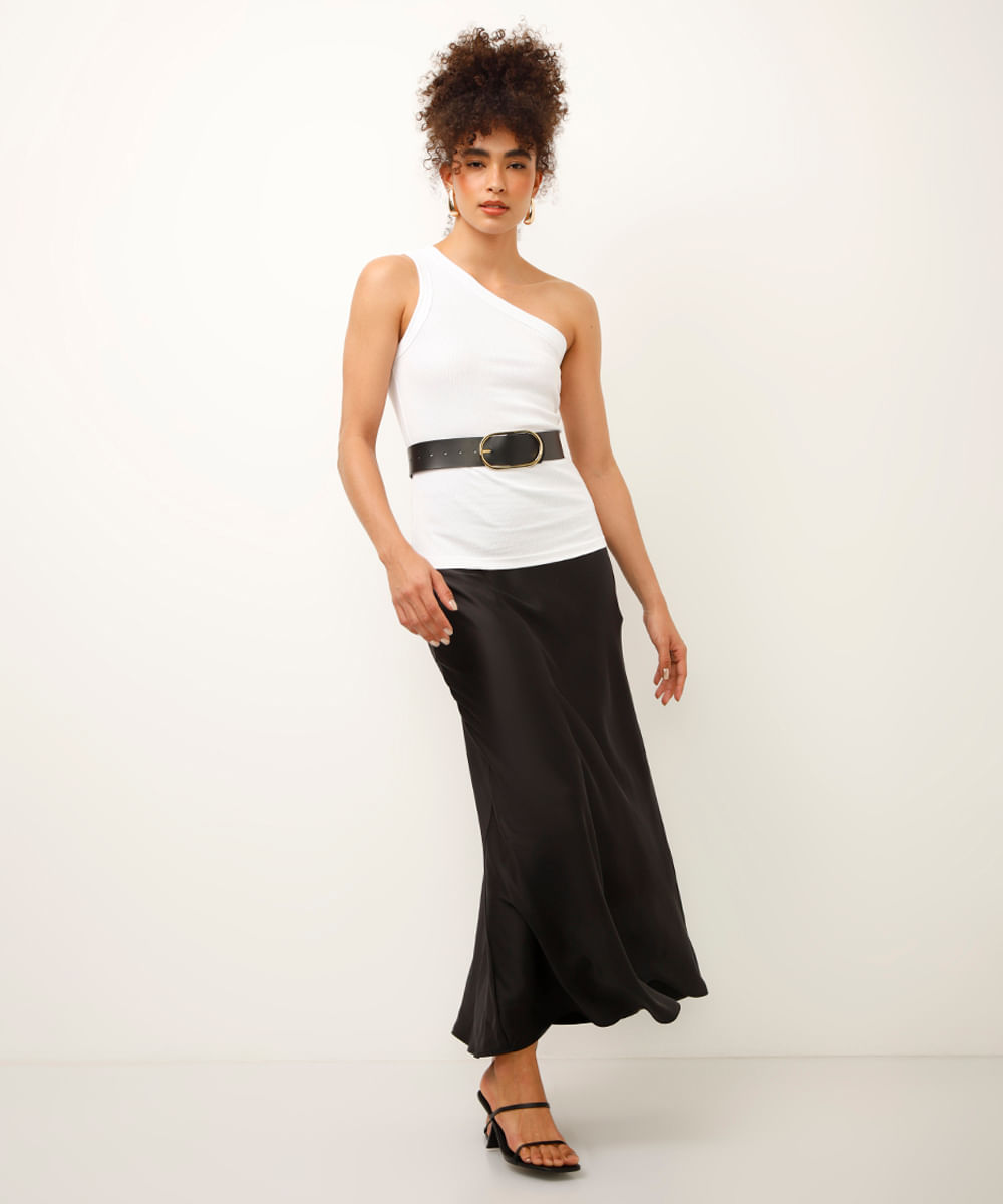 blusa ombro único canelada off white