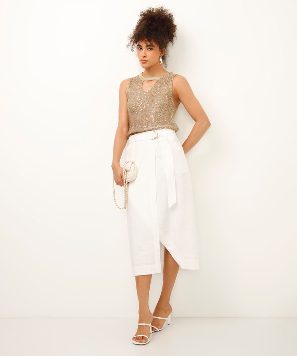 saia midi de viscose com transpasse off white