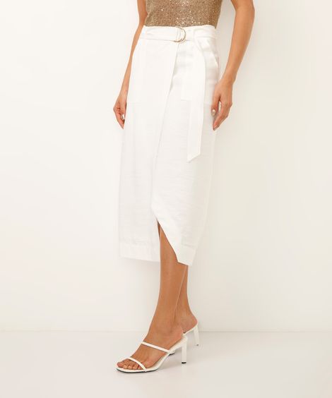 saia midi de viscose com transpasse off white