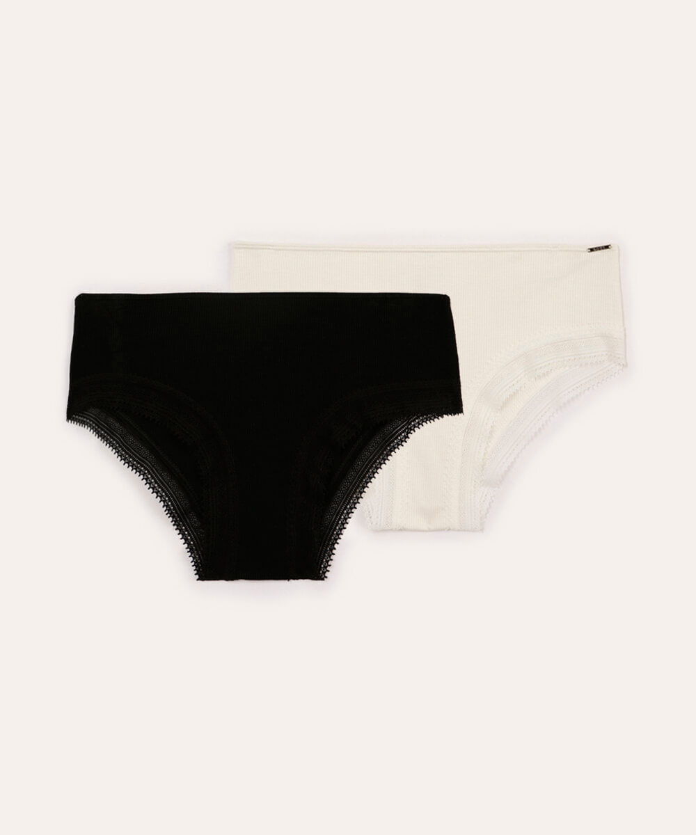 kit de 2 calcinhas caleçon canelada colorido