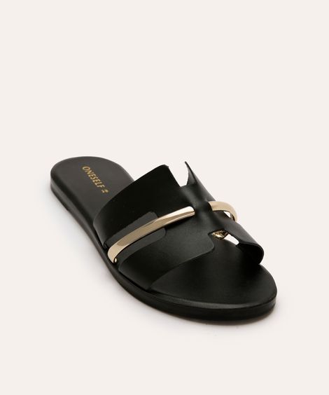 rasteirinha tira metalizada com recorte oneself preta