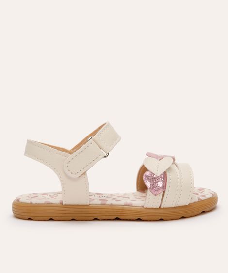 sandália infantil coração metalizado off white