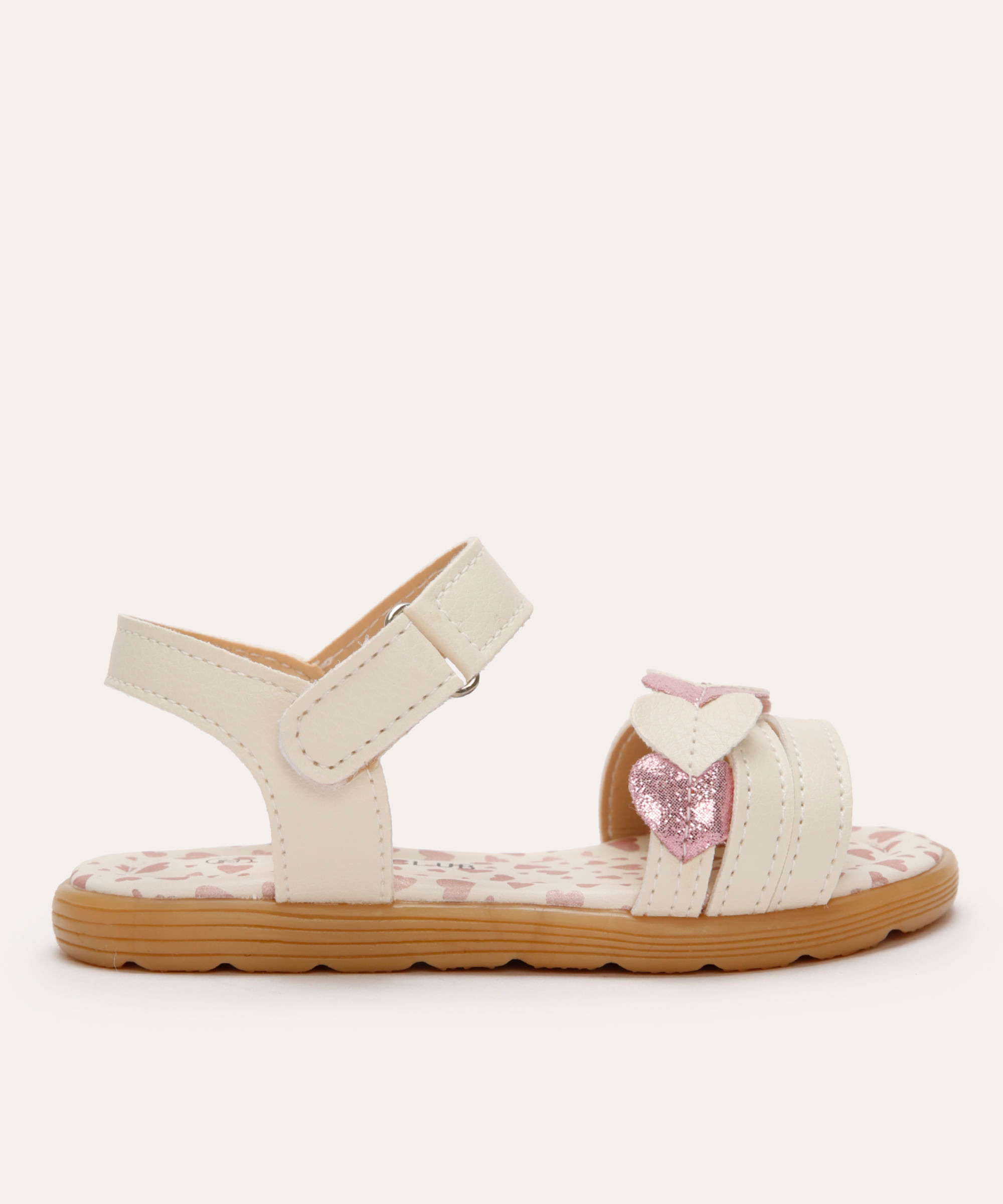 sandália infantil coração metalizado off white