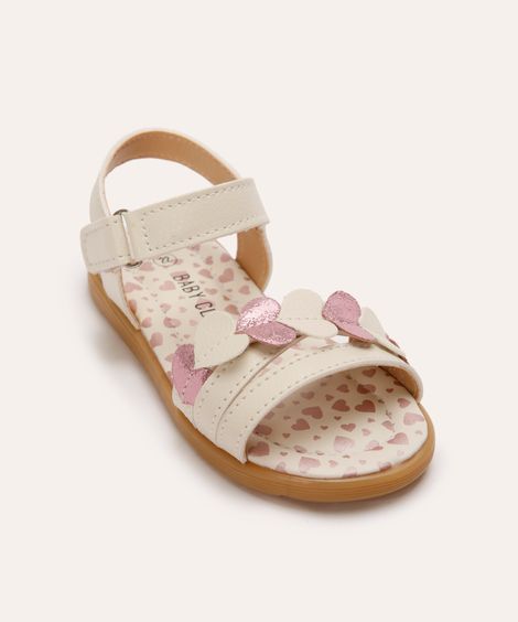 sandália infantil coração metalizado off white