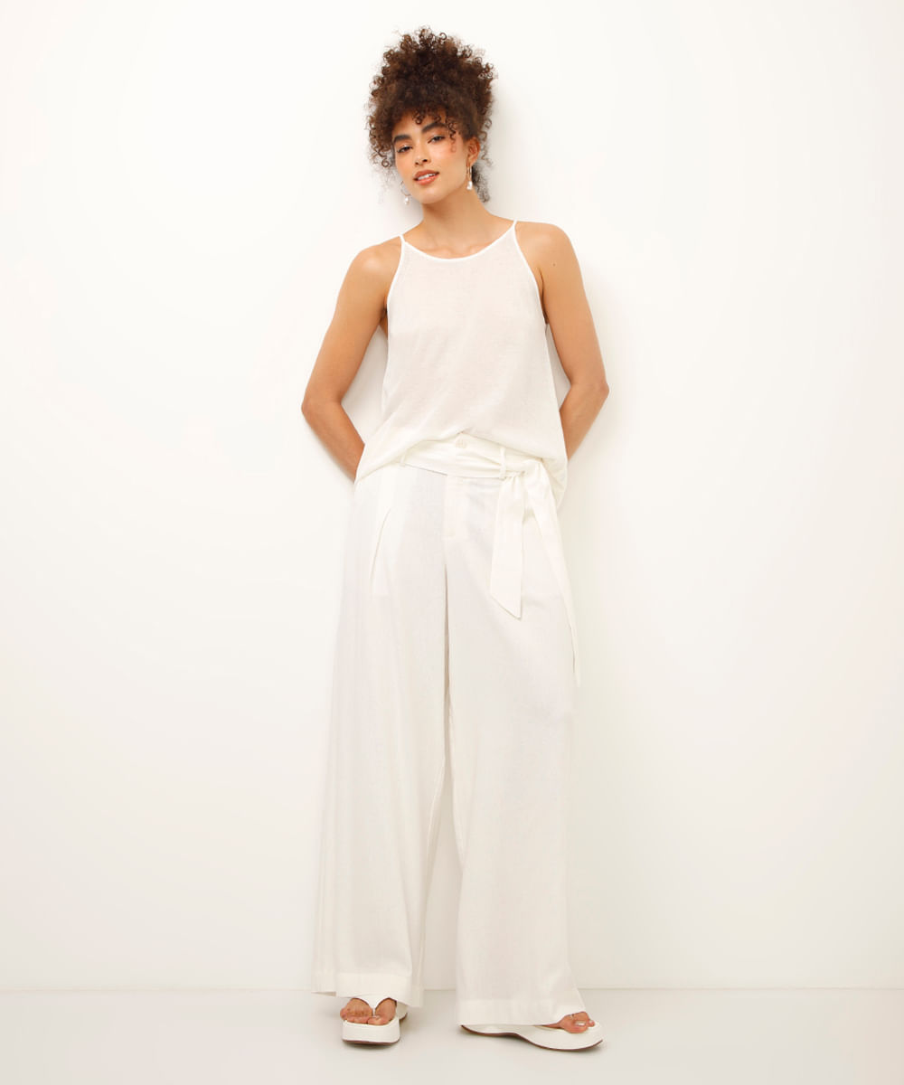 regata alça fina de tricot  off white