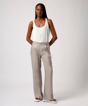 calça de alfaiataria acetinada mindset cinza