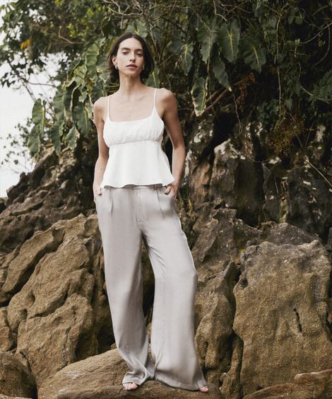 calça de alfaiataria acetinada mindset cinza