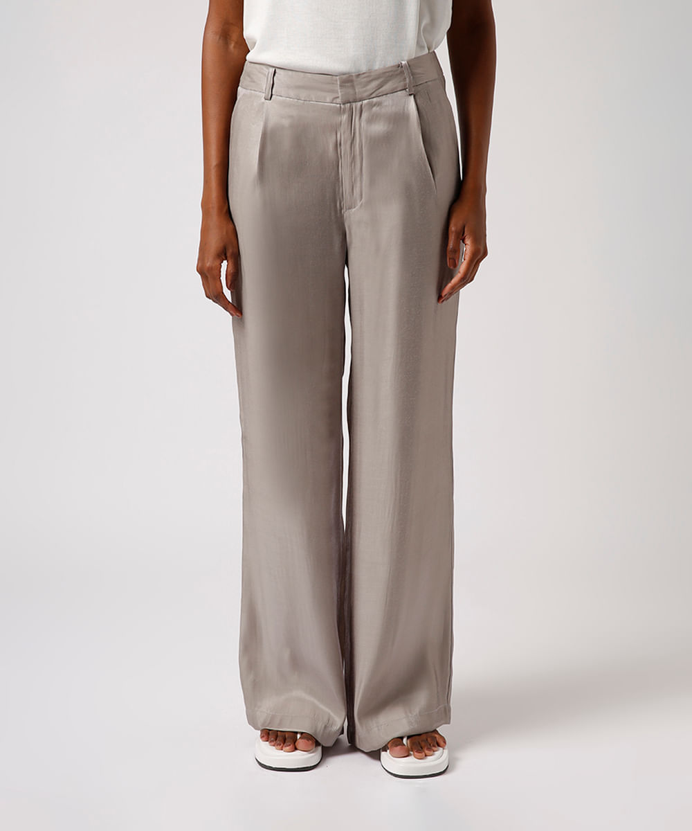 calça de alfaiataria acetinada mindset cinza