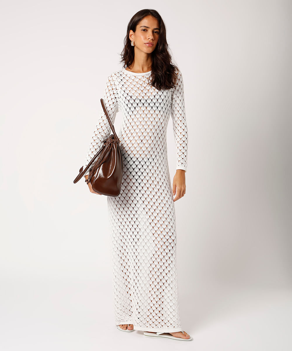 vestido longo de tricot mindset off white