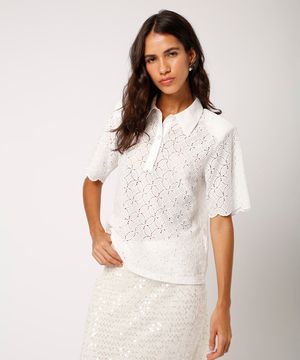 polo de laise com ombreira floral mindset off white