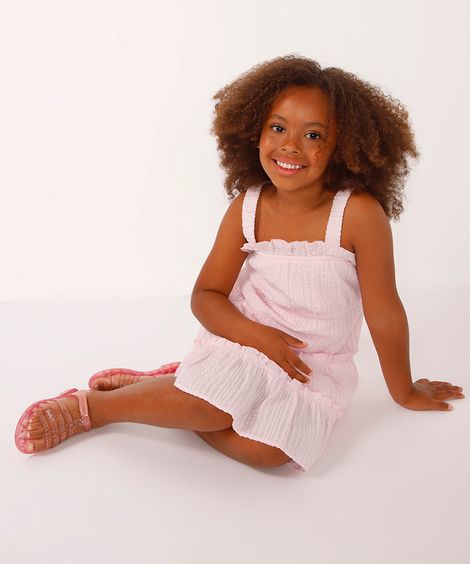 vestido curto infantil de algodão texturizado rosa