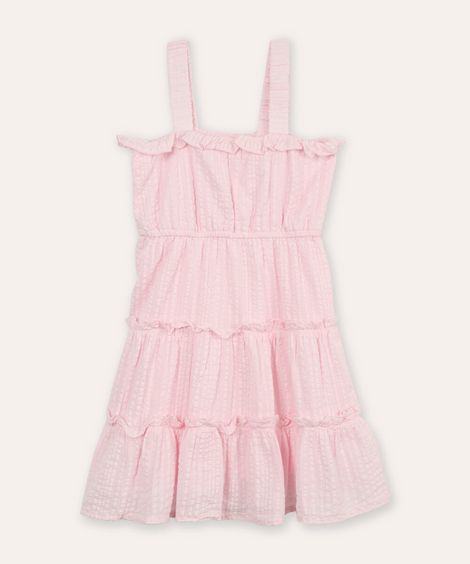 vestido curto infantil de algodão texturizado rosa