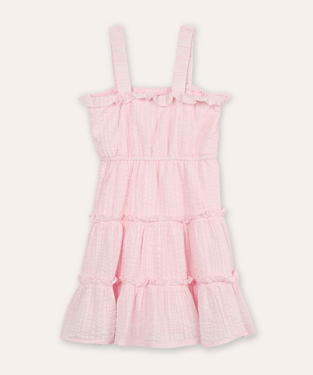 vestido curto infantil de algodão texturizado rosa