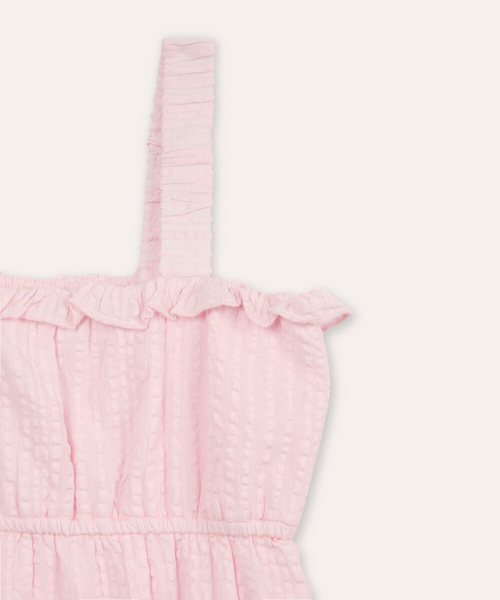 vestido curto infantil de algodão texturizado rosa