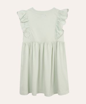 vestido curto infantil com laise floral verde