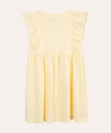 vestido curto infantil com laise floral amarelo