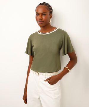 blusa de viscose manga curta verde