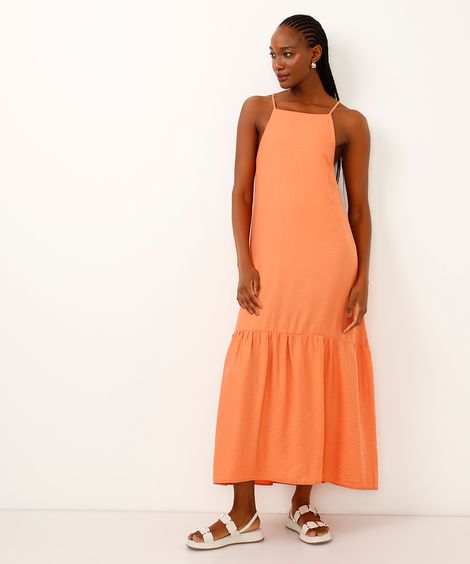vestido midi de viscose halter neck laranja