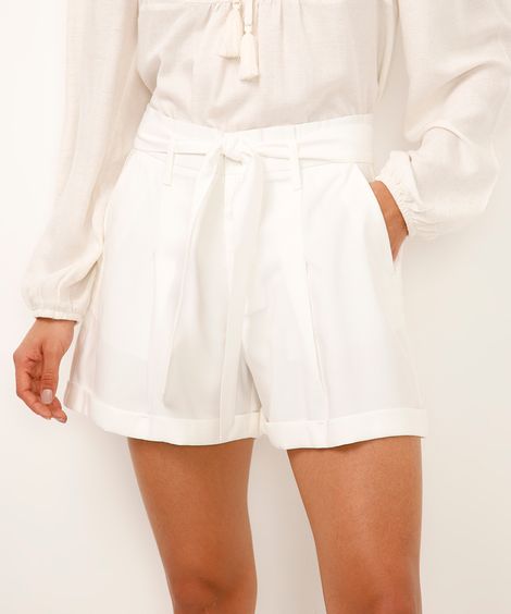 short alfaiataria com faixa areia - off white