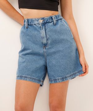 bermuda mom jeans azul