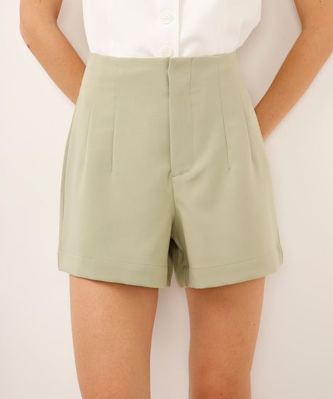 short alfaiataria cintura alta com pences verde