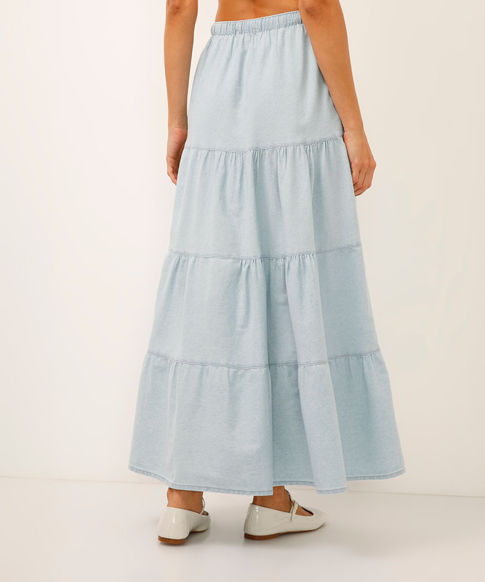 saia godê jeans cós elástico azul