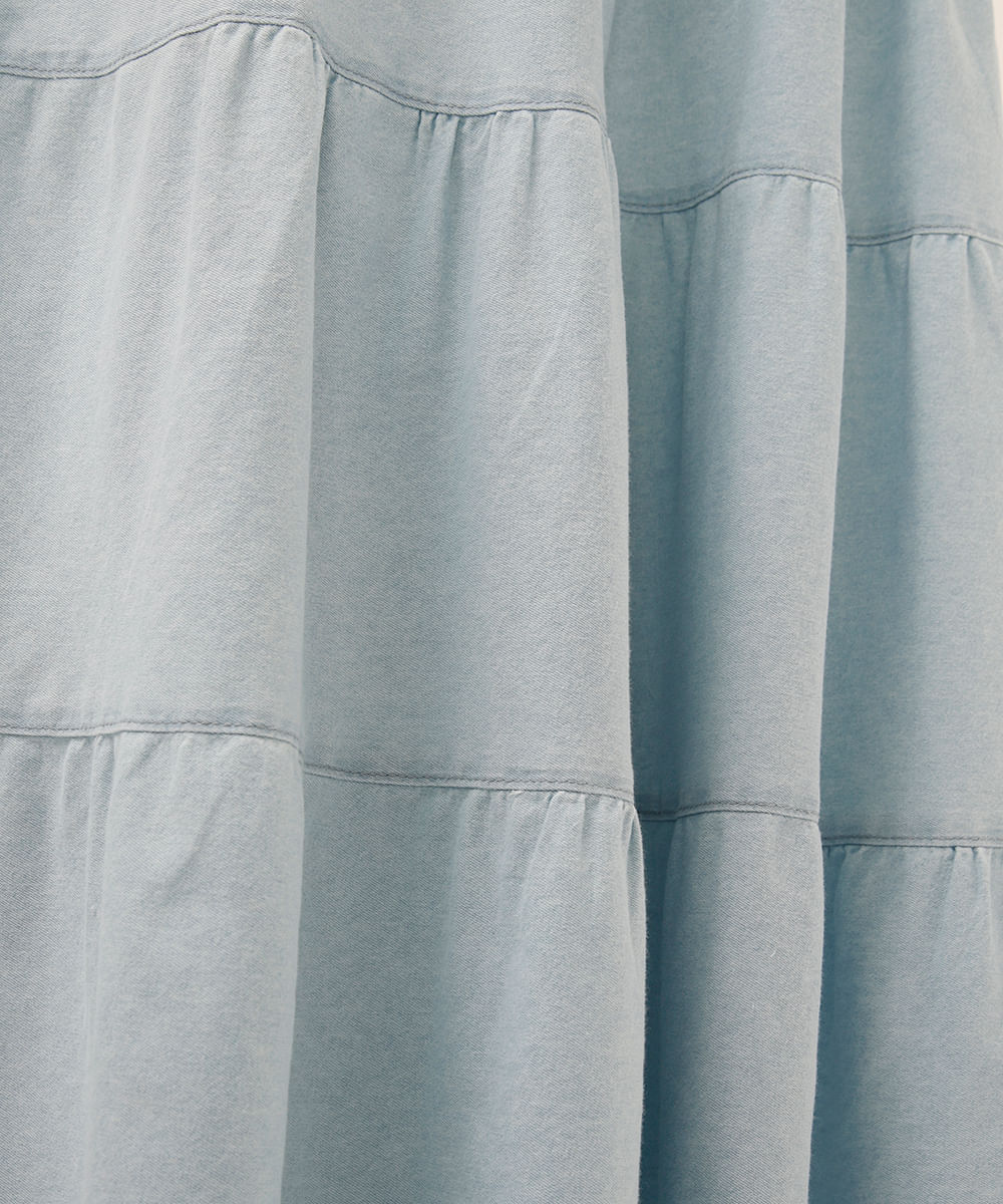 saia godê jeans cós elástico azul