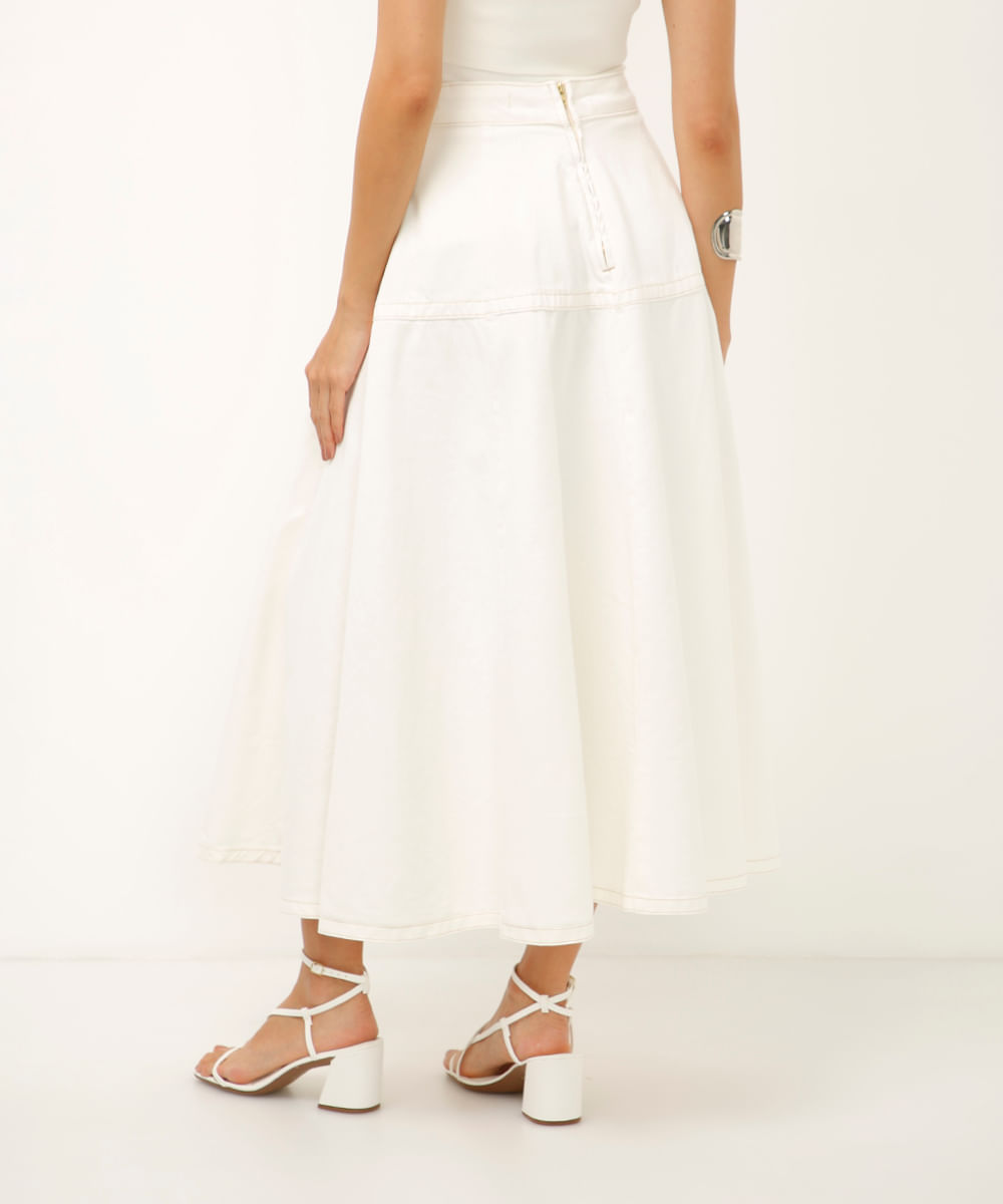 saia midi godê de sarja off white