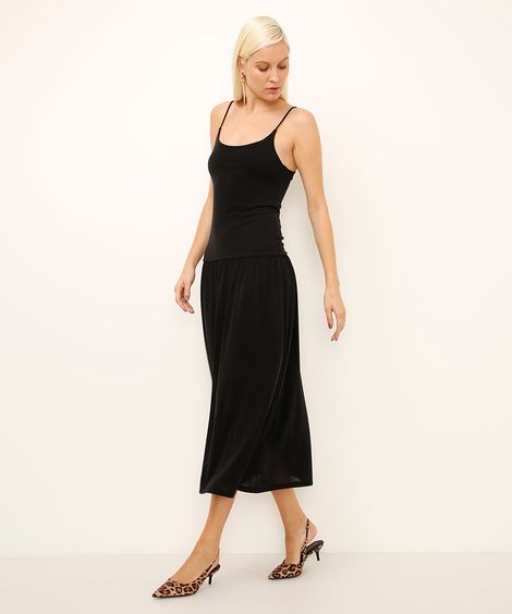 vestido midi alça fina preto