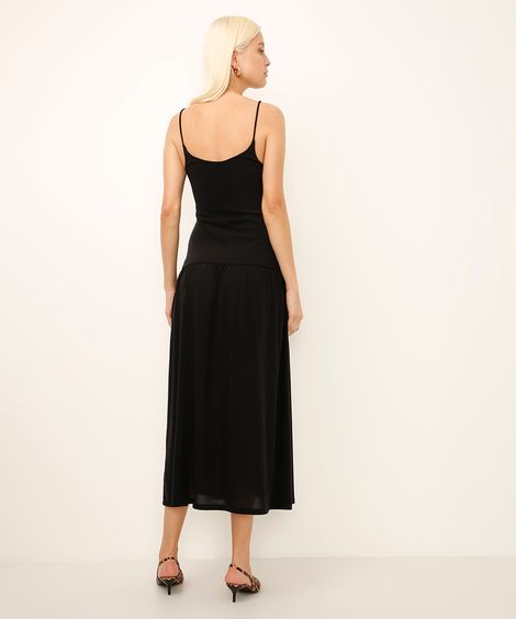 vestido midi alça fina preto