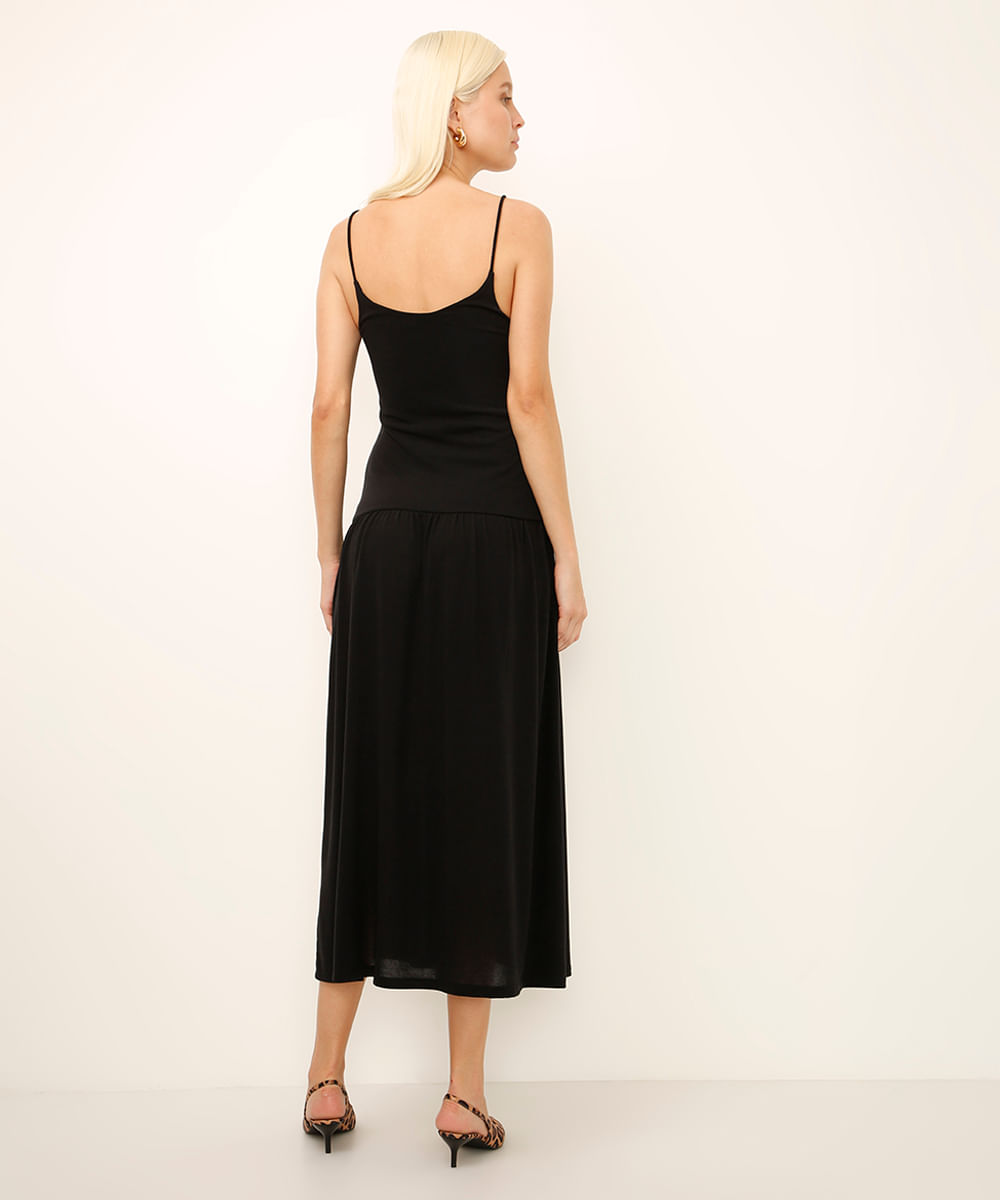 vestido midi alça fina preto