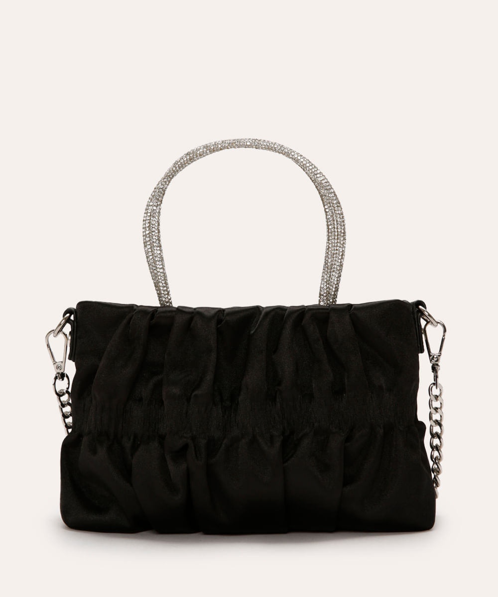 bolsa transversal com alça strass preta